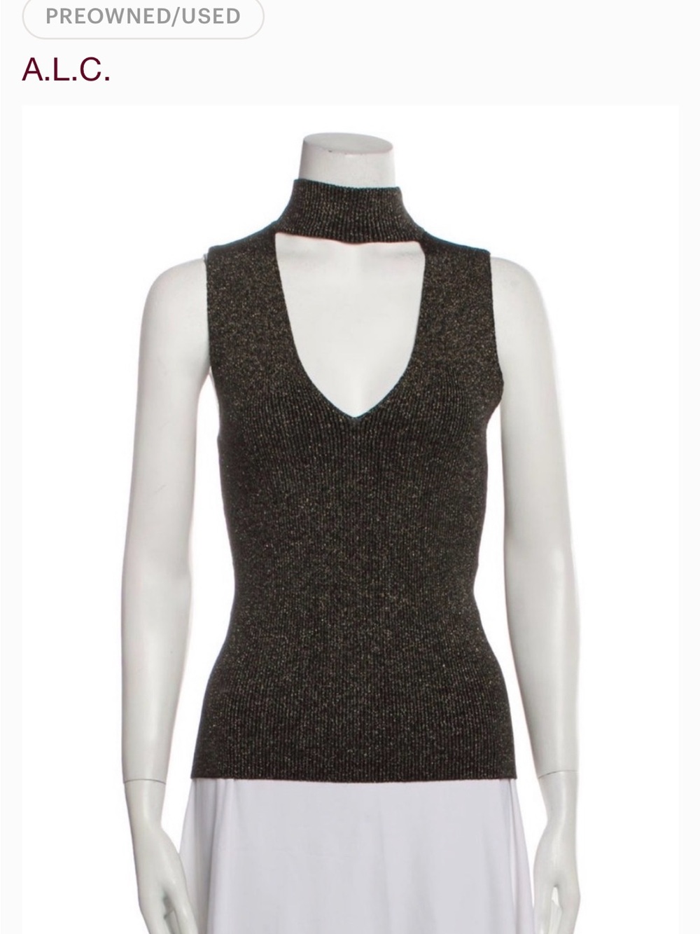A.L.C. Metallic Dark Brown and Gold Sleeveless V-Neck Knit Top